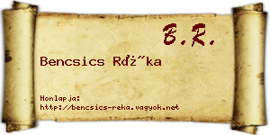 Bencsics Réka névjegykártya